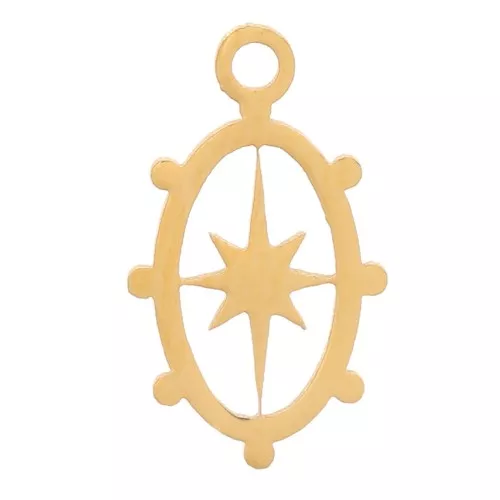 10.5x6mm 316L stainless steel Oval charms with North Star pattern - gold x4