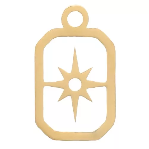 9.5x5.5mm 316L stainless steel Rectangle charms with North Star - Gold x4