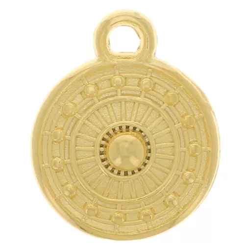 9mm Round ethnic mini charm - Fine Gold-plated x1
