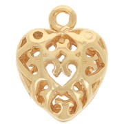 11x8.5mm Mini filigree heart charm - Fine Gold-plated x1|raw }}