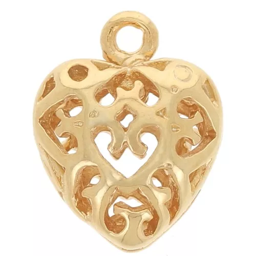 11x8.5mm Mini filigree heart charm - Fine Gold-plated x1