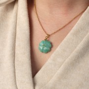 21mm gemstone clover pendant - Fine gold setting - Amazonite - Green Onyx x1