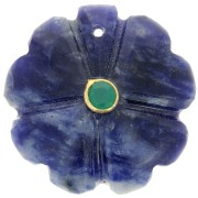 21mm gemstone clover pendant - Fine gold setting - Sodalite - Green Onyx x1