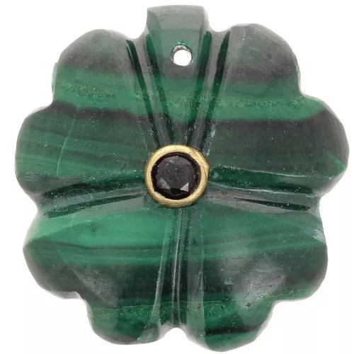 21mm gemstone clover pendant - Fine gold setting - Malachite - Black onyx x1