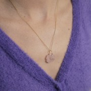 21mm gemstone clover pendant - Fine gold setting - Malachite - Black onyx x1