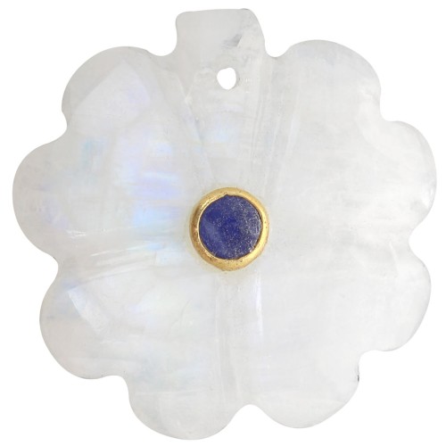 21mm gemstone clover pendant - Fine gold setting - moonstone - Sodalite x1