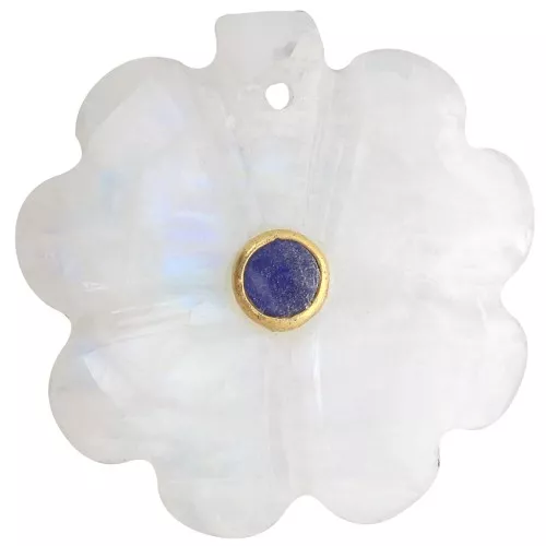 21mm gemstone clover pendant - Fine gold setting - moonstone - Sodalite x1