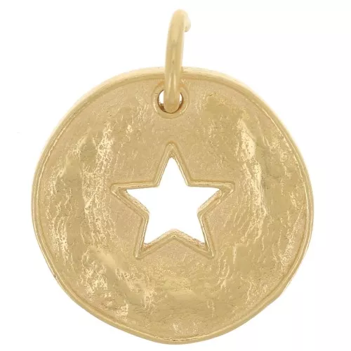 14mm Irregular round charm - hollow star pattern - 3-micron gold-plated x1