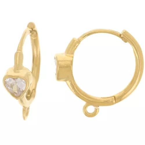 16mm hoop earrings - zirconium oxide heart - open ring - 3-micron gold-plated x2