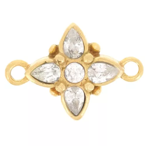 10x14mm Flower Spacer with Zirconium Oxides - Fine Gold plated - Crystal x1