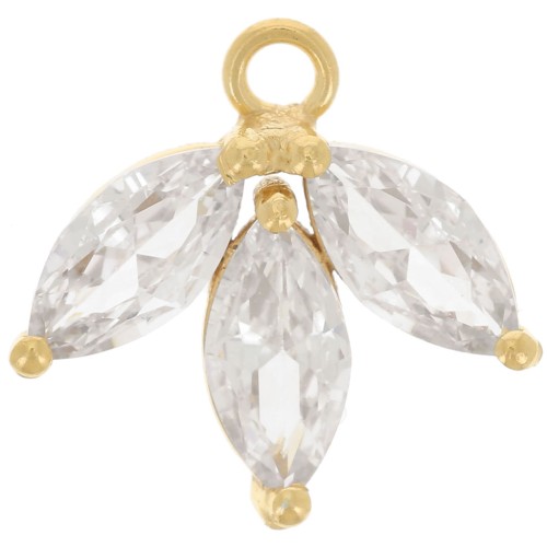 14mm Zirconium Oxides Petals Charm - Fine Gold plated - Crystal x1