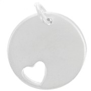 14mm 925 sterling silver Round medal charm to engrave with hollow heart x1|raw }}