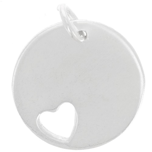 14mm 925 sterling silver Round medal charm to engrave with hollow heart x1
