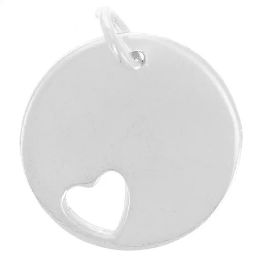 14mm 925 sterling silver Round medal charm to engrave with hollow heart x1