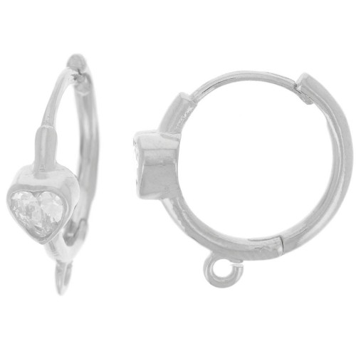 16mm 925 Sterling Silver hoop earrings - zirconium oxide heart - open ring x2
