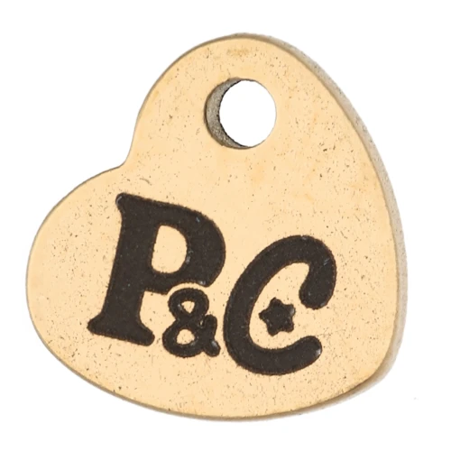 7x8mm Personalized heart charms - Single logo - 304 Gold stainless steel x100