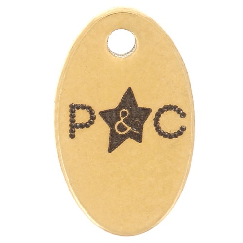 10x6mm Personalized charms oval - Simple logo - 304 Gold stainless steel x100