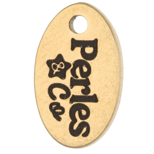 10x6mm Personalized charms oval - Complex logo - 304 Gold stainless steel x100