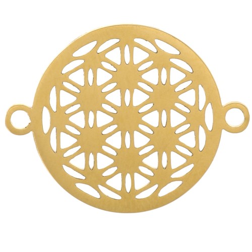 17mm 316L stainless steel Round openwork spacer Flower of life pattern - Gold x1