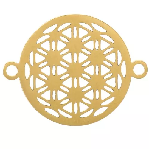 17mm 316L stainless steel Round openwork spacer Flower of life pattern - Gold x1