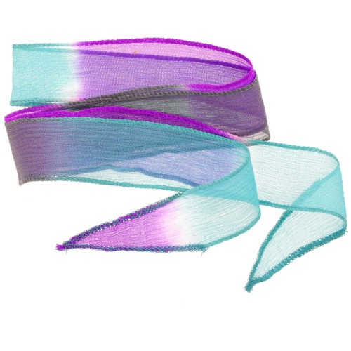 25mm Silk ribbon - Tie and dye - Violine - Turquoise - Grey x85cm