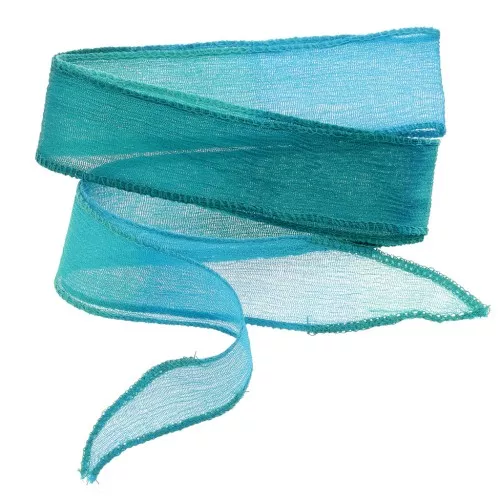 25mm Silk ribbon - Tie and dye - Turquoise blue - Green x85cm