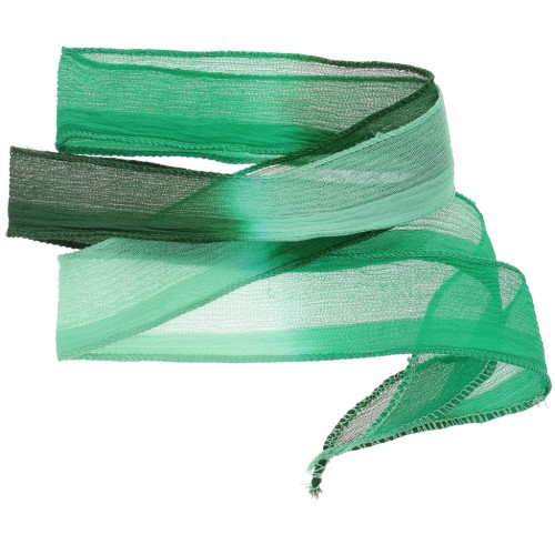 25mm Silk ribbon - Tie and dye - Light green - Dark green x85cm