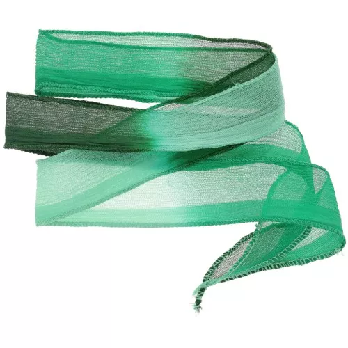 25mm Silk ribbon - Tie and dye - Light green - Dark green x85cm