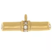 8x21 mm bar pendant with rhinestones - Gold-plated 316 stainless steel - Crystal x1