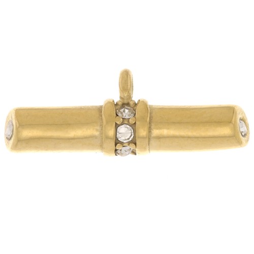 8x21 mm bar pendant with rhinestones - Gold-plated 316 stainless steel - Crystal x1