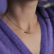 8x21 mm bar pendant with rhinestones - Gold-plated 316 stainless steel - Crystal x1