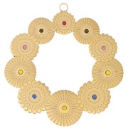 40mm Stainless steel 316L hollow Textured pendants with rhinestones - Gold x2