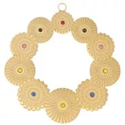 40mm Stainless steel 316L hollow Textured pendants with rhinestones - Gold x2