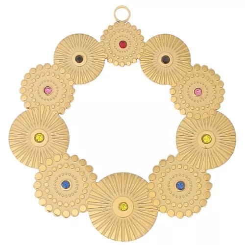 40mm Stainless steel 316L hollow Textured pendants with rhinestones - Gold x2