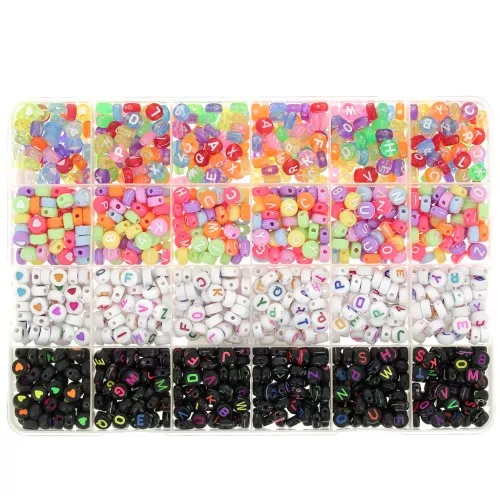 Set of 1345 alphabet letter beads and 7mm heart beads - Multicolored x1