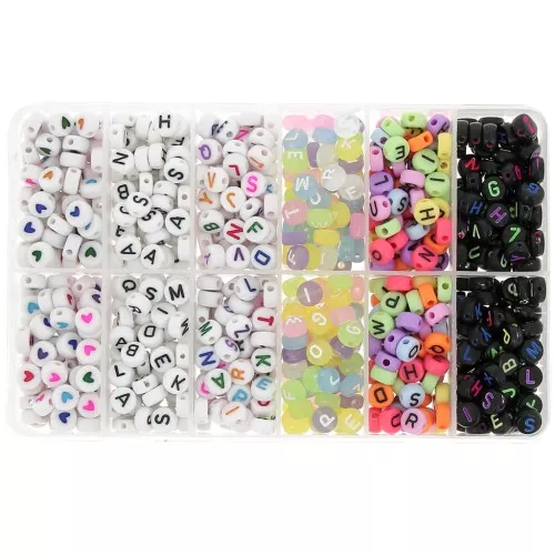 Set of 150 7mm letter and heart beads for friendship bracelets - Multicolored x1