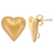 14x14mm 304L stainless steel domed heart earstuds - open ring - gold x2
