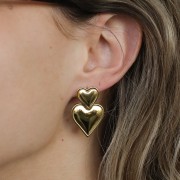 14x14mm 304L stainless steel domed heart earstuds - open ring - gold x2