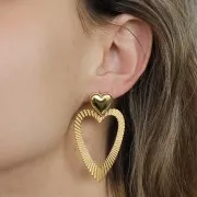 14x14mm 304L stainless steel domed heart earstuds - open ring - gold x2