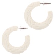 30mm Wide resin hoop earrings - engraved flower - Ecru x2