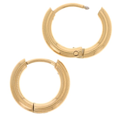 12mm 304L Stainless Steel Round leverback earrings - 2mm wire - Gold x2