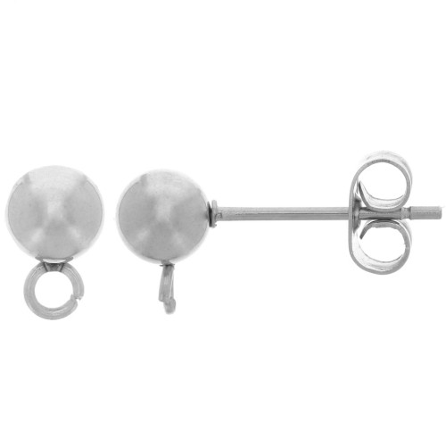 5 mm ball stud earrings with open ring - 304 stainless steel x20