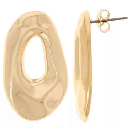 31x18mm Hammered irregular oval earrings - Fine gold plated x2