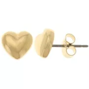 8x9mm Domed heart earstuds - Fine Gold-plated x2