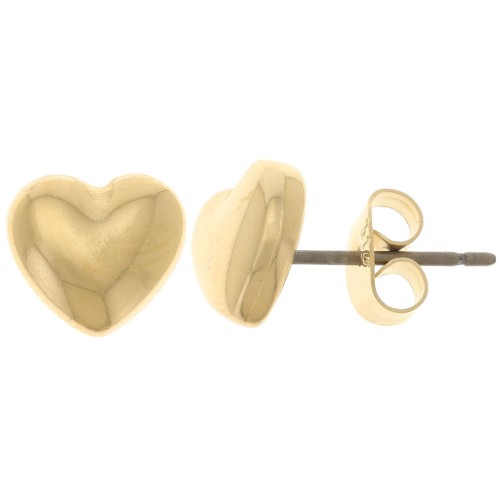 8x9mm Domed heart earstuds - Fine Gold-plated x2