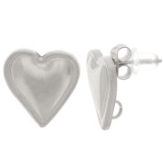 14x14mm 304L stainless steel domed heart earstuds - open ring x2