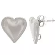 14x14mm 304L stainless steel domed heart earstuds - open ring x2