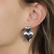 14x14mm 304L stainless steel domed heart earstuds - open ring x2