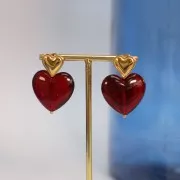 14x14mm 304L stainless steel domed heart earstuds - open ring x2