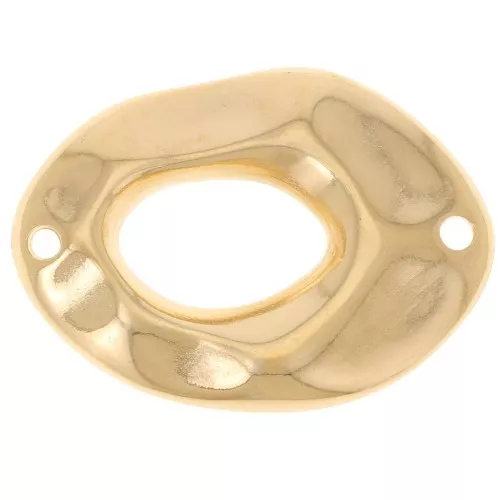26.5x19mm Hammered hollowed out irregular oval spacer - Fine Gold Plated x1